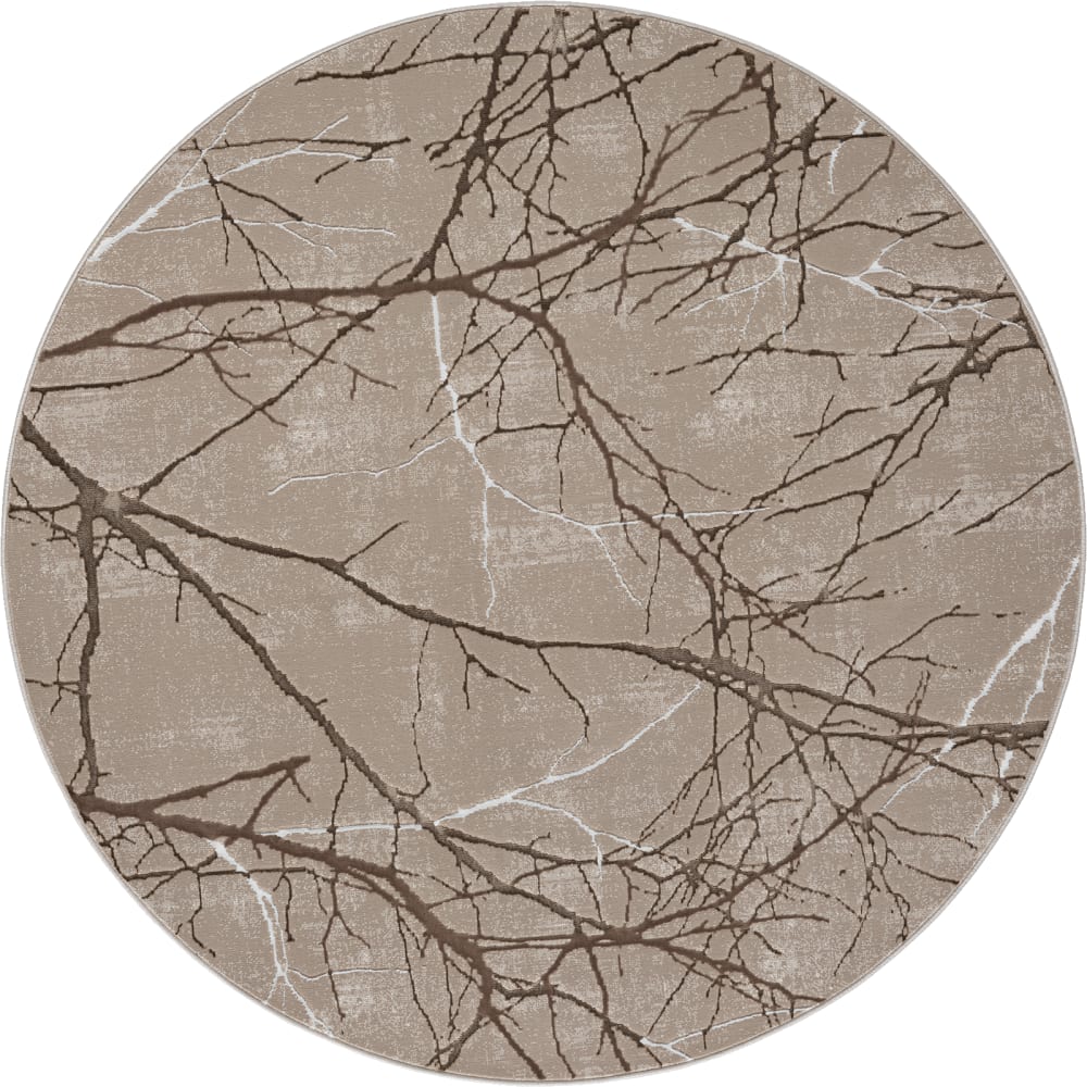 Tapis poils courts nœuds salon moderne, beige, 200 cm rond