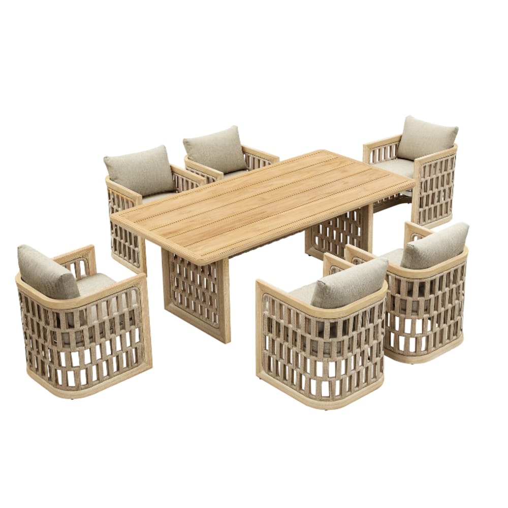 Au jardin de Chloé Ensemble repas table et chaises marron L200 x P100 x H75 cm style inspirations d'ailleurs - Bois