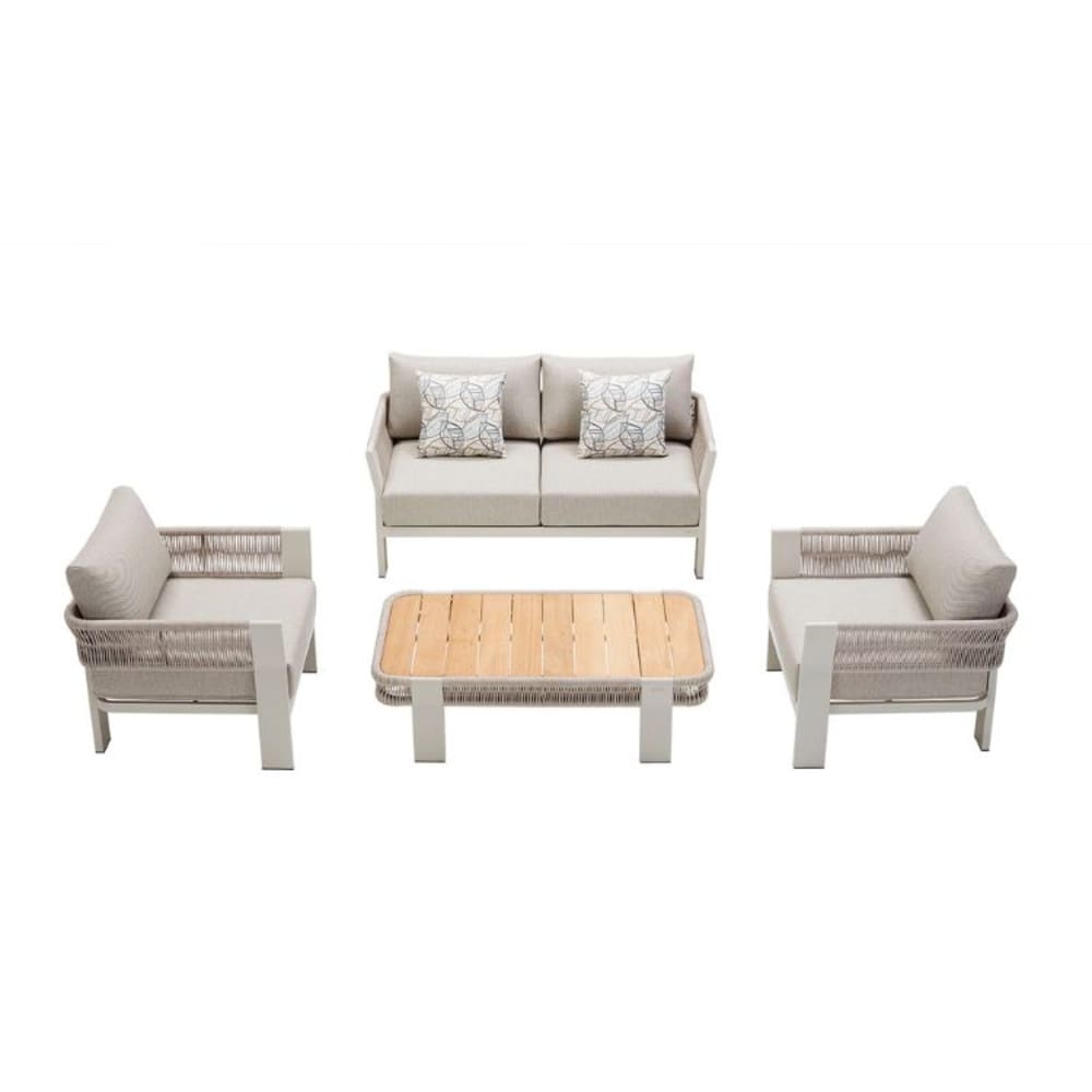 Au jardin de Chloé Salon de jardin beige aluminium et corde tressée 4 places