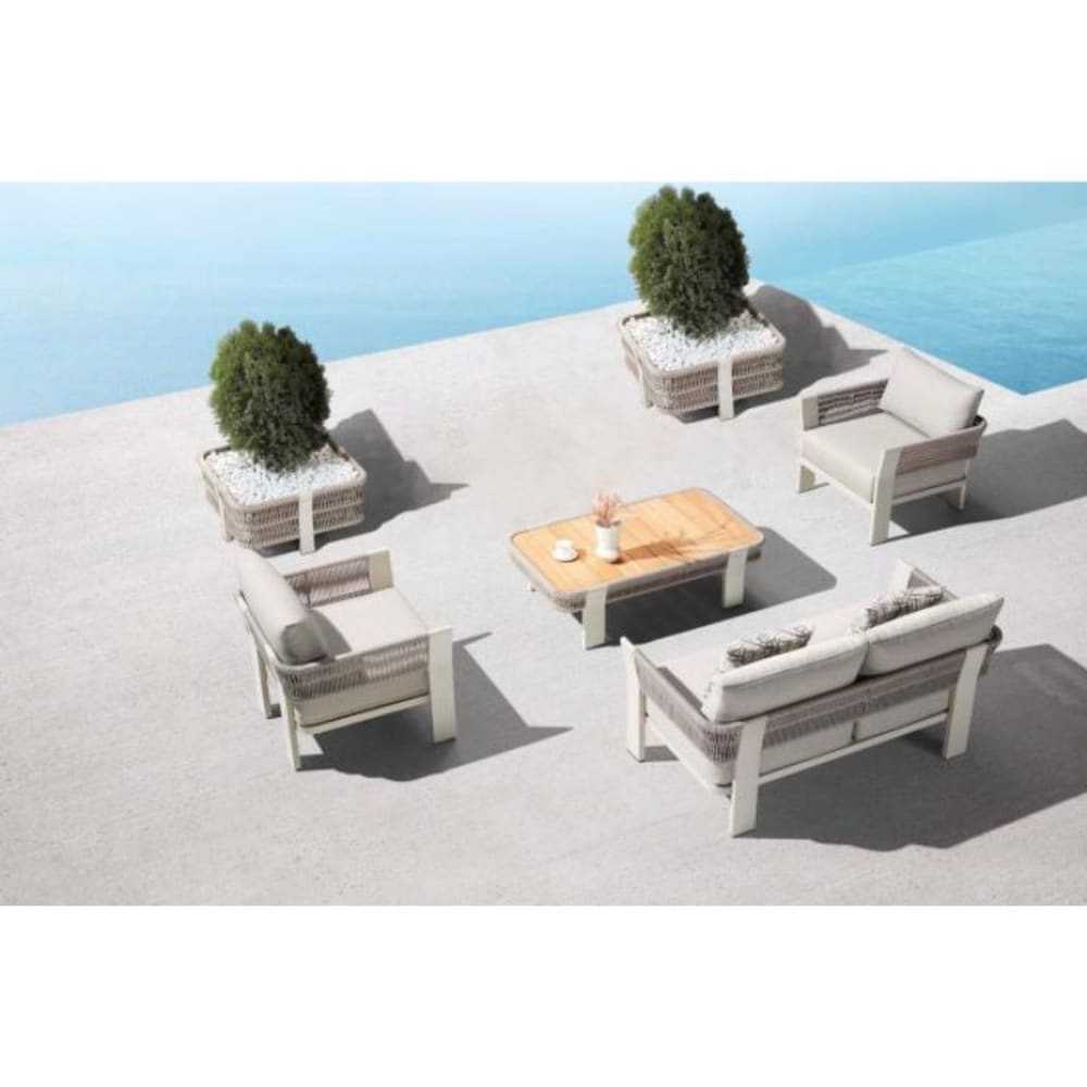 Salon de jardin beige aluminium et corde tressée 4 places - Maisons du Monde