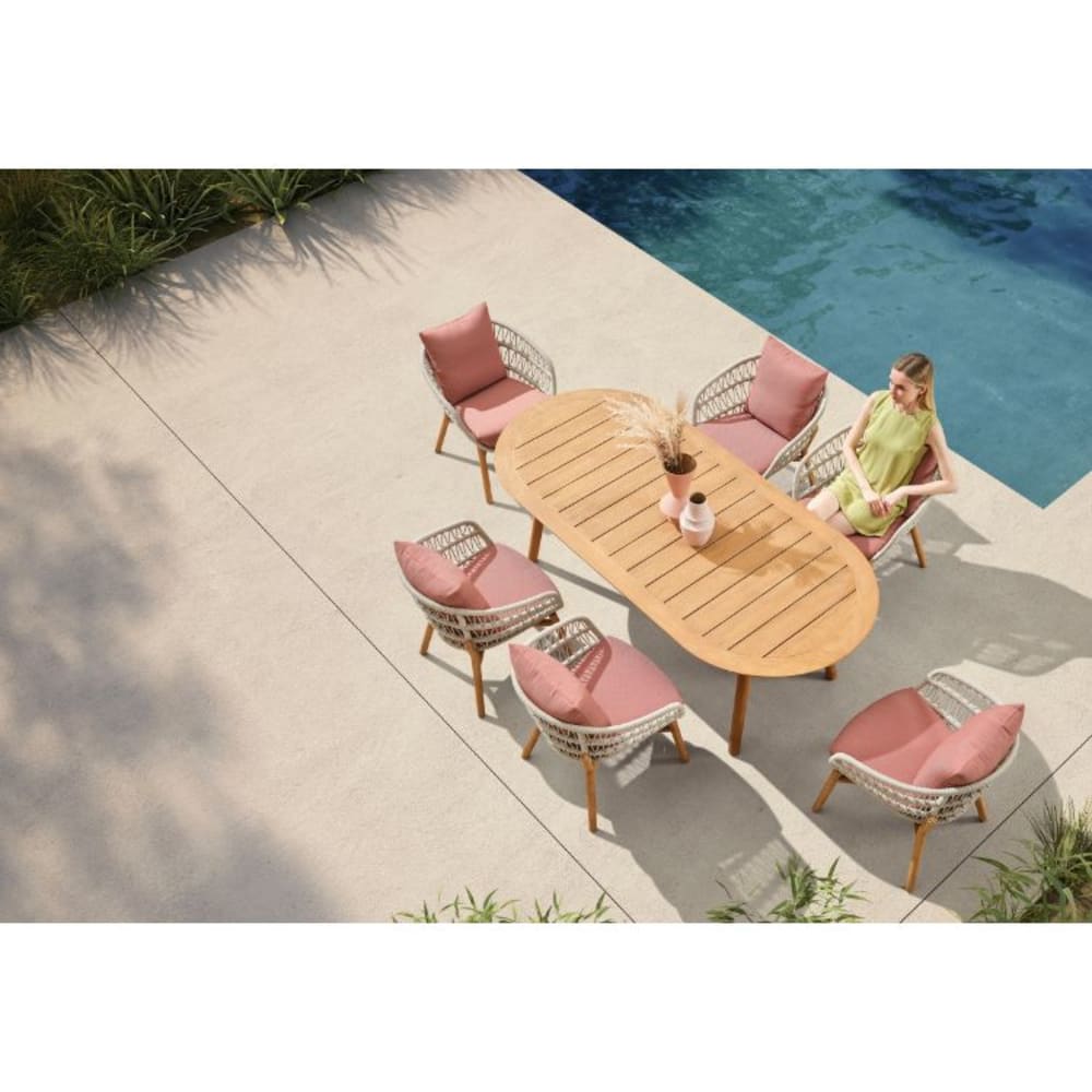Ensemble repas de jardin rose L220 x P100 x H75.5 cm - Maisons du Monde