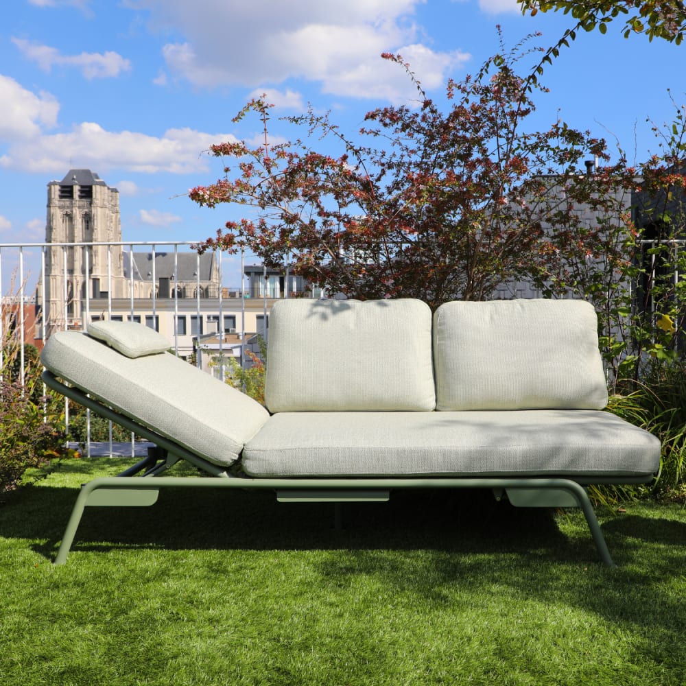 Salon de jardin / bain de soleil modulable en aluminium vert - Maisons du Monde