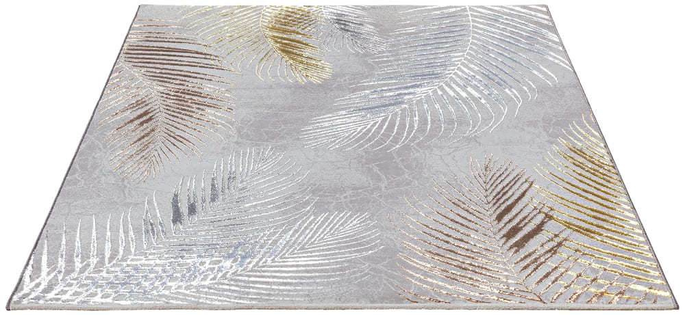 Tapis poil ras motif feuilles palmier moderne, gris, 120 x 170 cm — vue 4