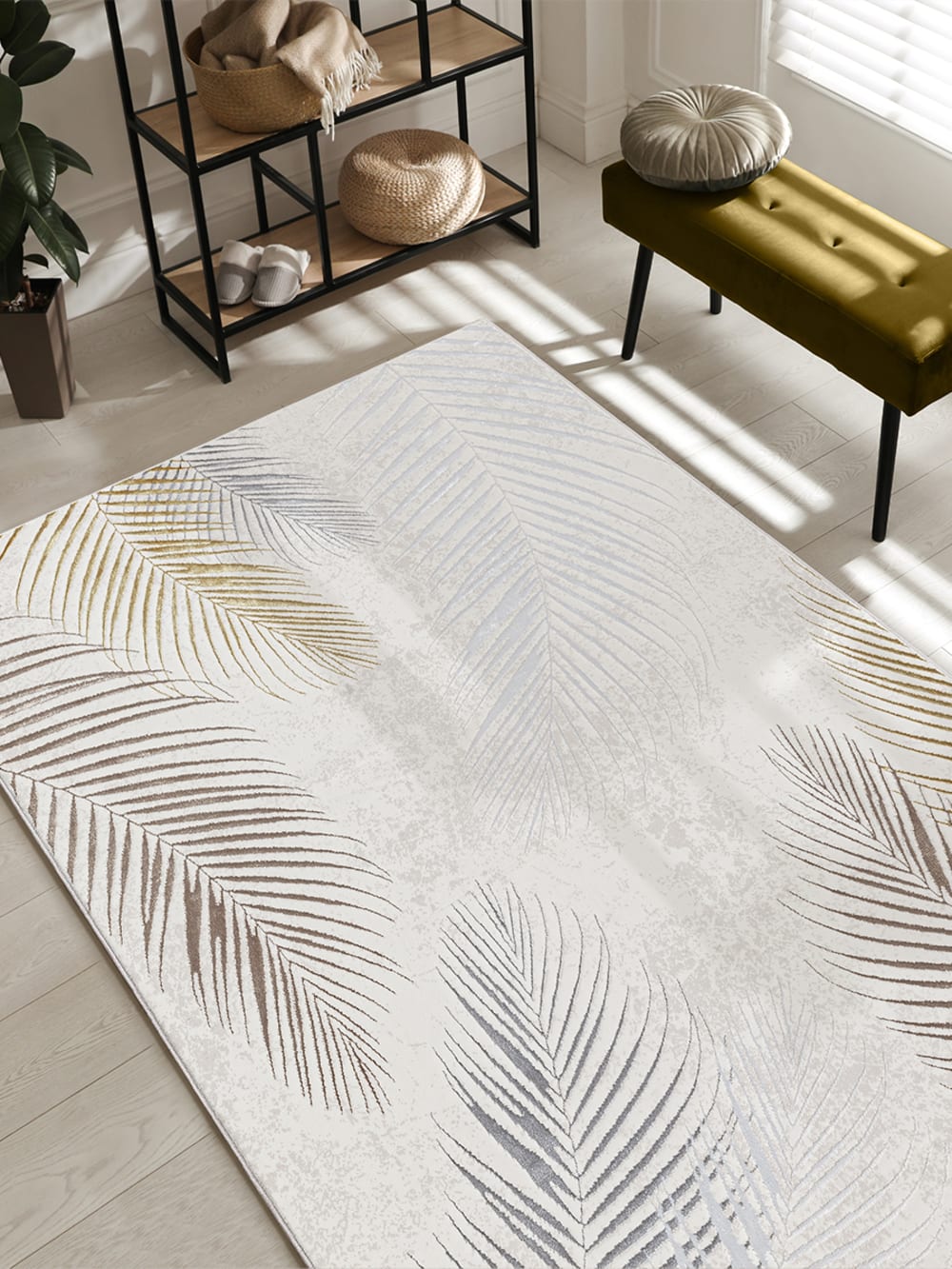 Tapis moderne poils courts palmier, crème, 80 x 150 cm — vue 3