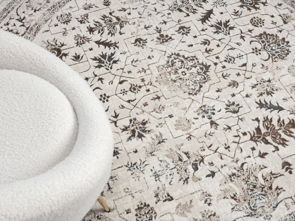 Tapis oriental vintage poils courts salon, crème, 200 cm rond — vue 4