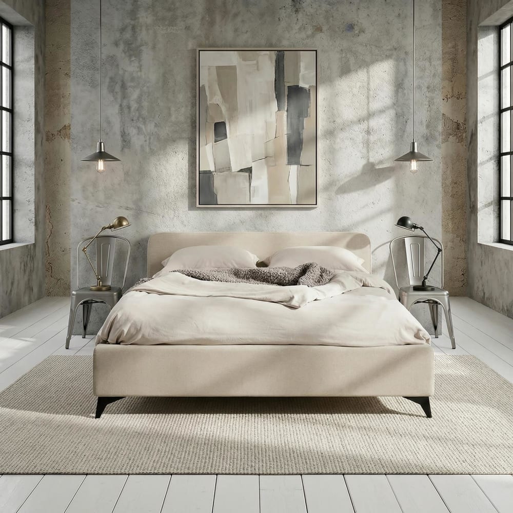 Lit double en tissu chenille, blanc, 140 x 190 cm - Maisons du Monde