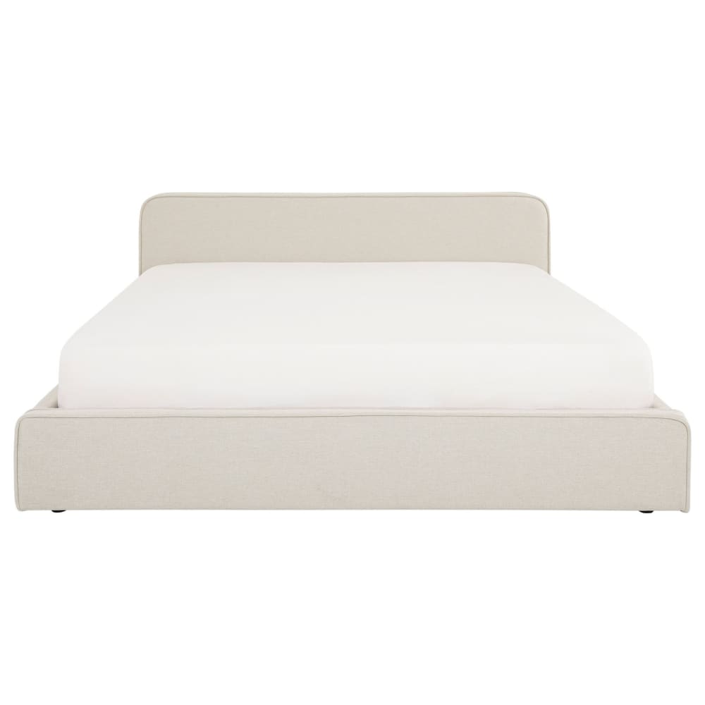 Lit double en tissu blanc crème rembourré, avec sommier, 140 x 190 cm