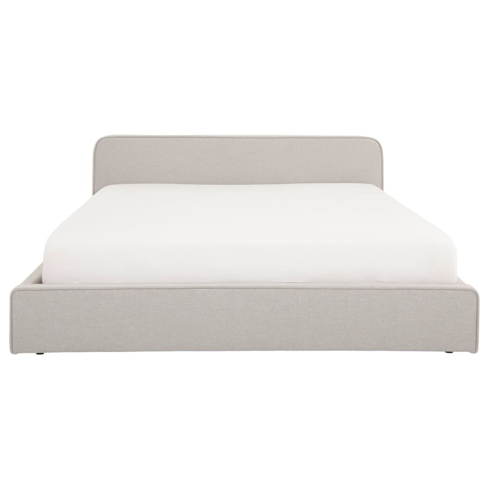 Lit double en tissu gris clair rembourré, avec sommier, 140 x 190 cm