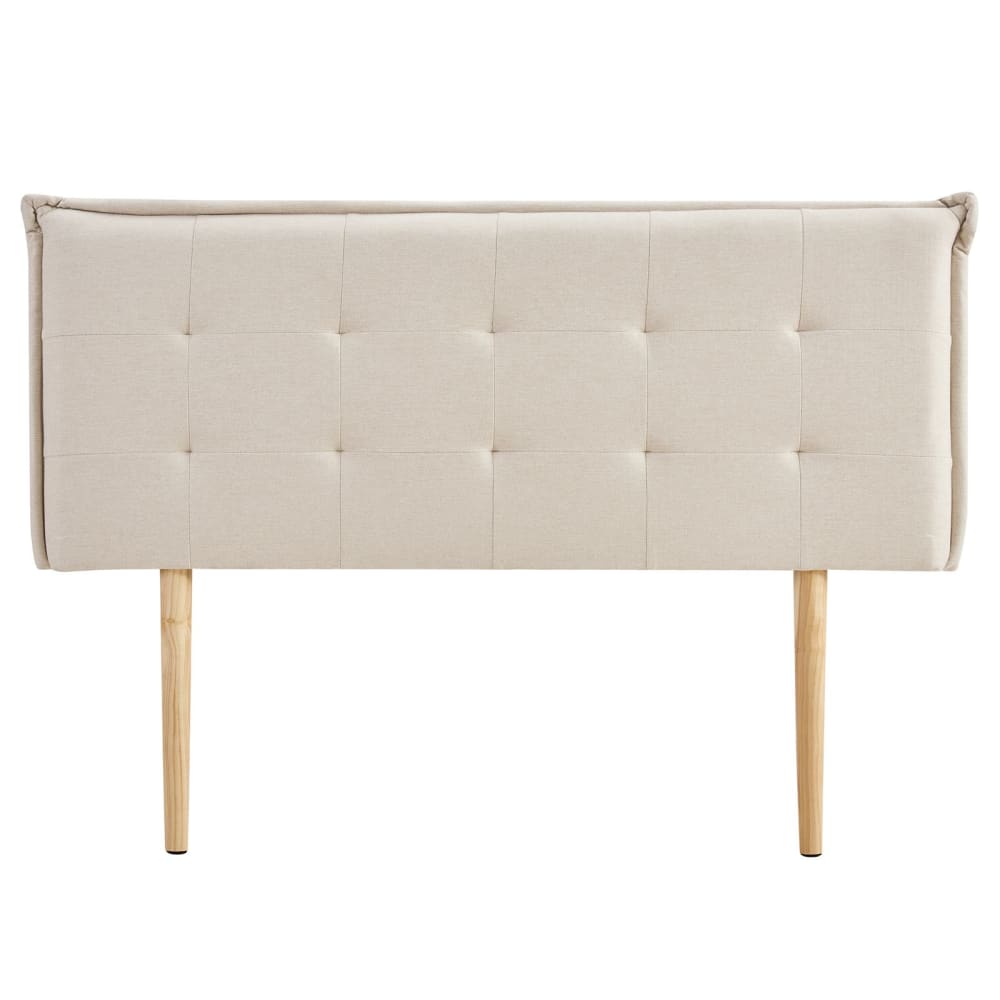 Tête de lit capitonnée en tissu sur pieds en bois, beige, 140 cm