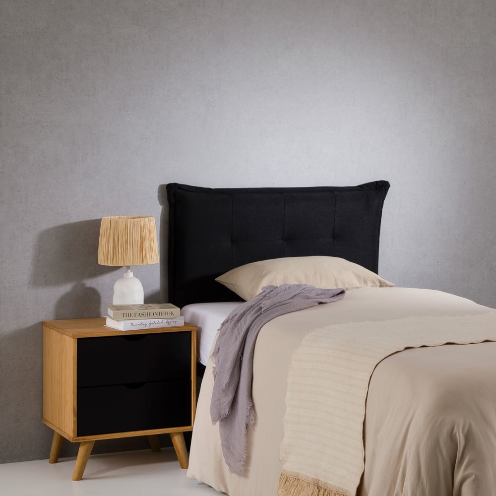 Tête de lit capitonnée sur pieds en bois, noir, 90 cm