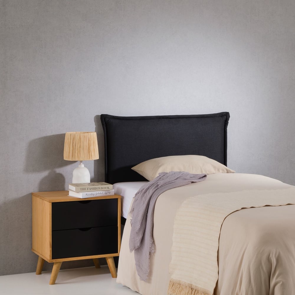 Tête de lit en tissu sur pieds en bois, noir 90 cm
