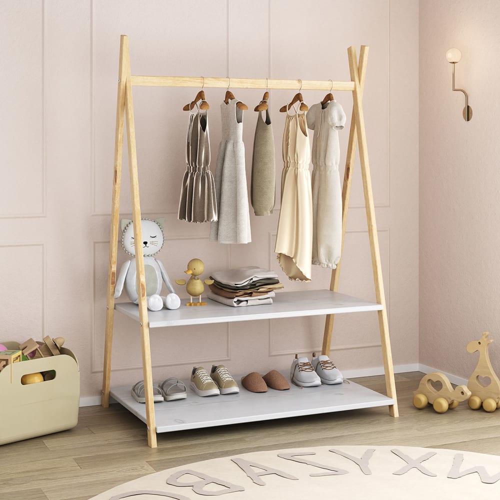 Kindergarderobe mit 2 Ablageböden, natur/weiß - Maisons Du Monde