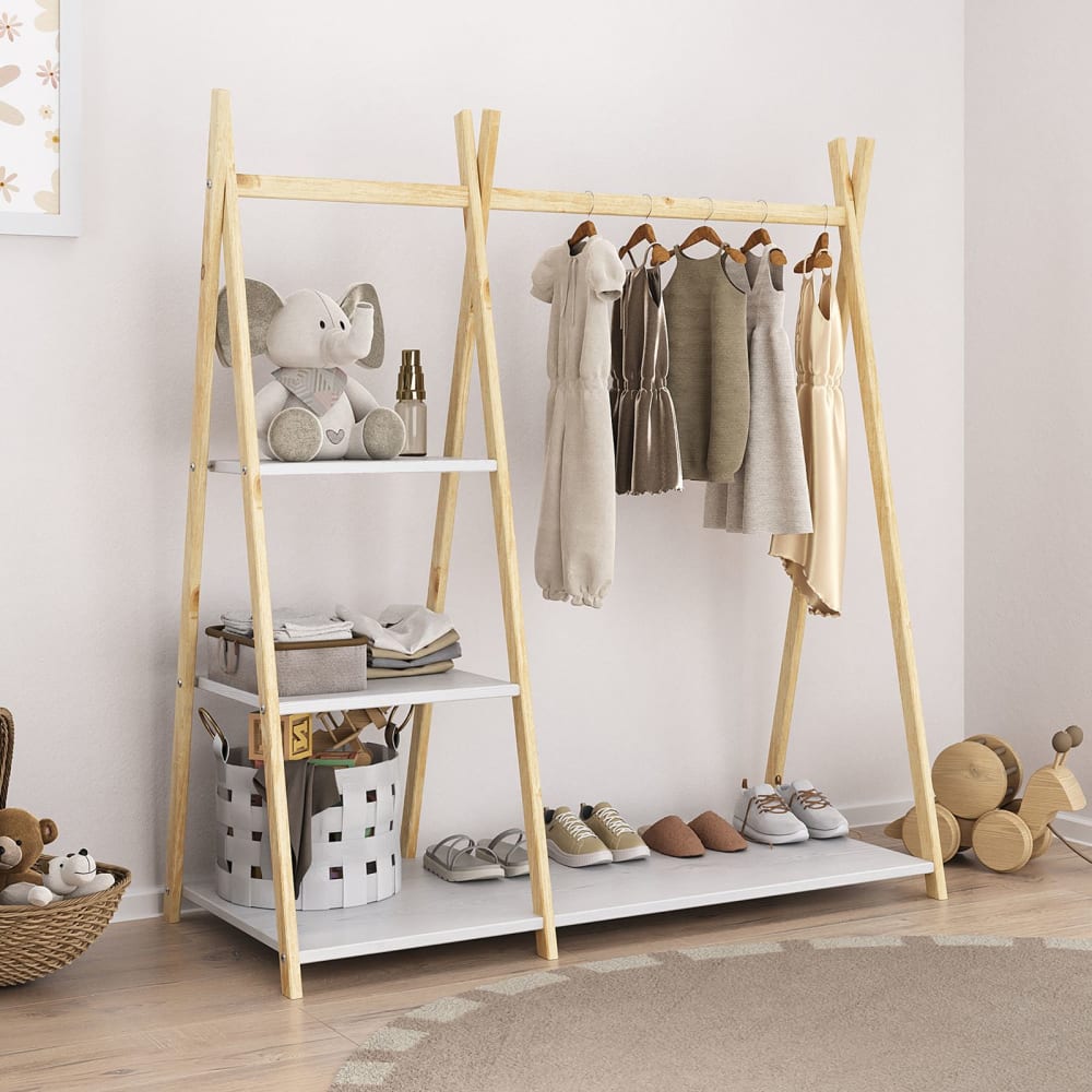 Kindergarderobe mit 4 Ablageböden, natur/weiß - Maisons Du Monde