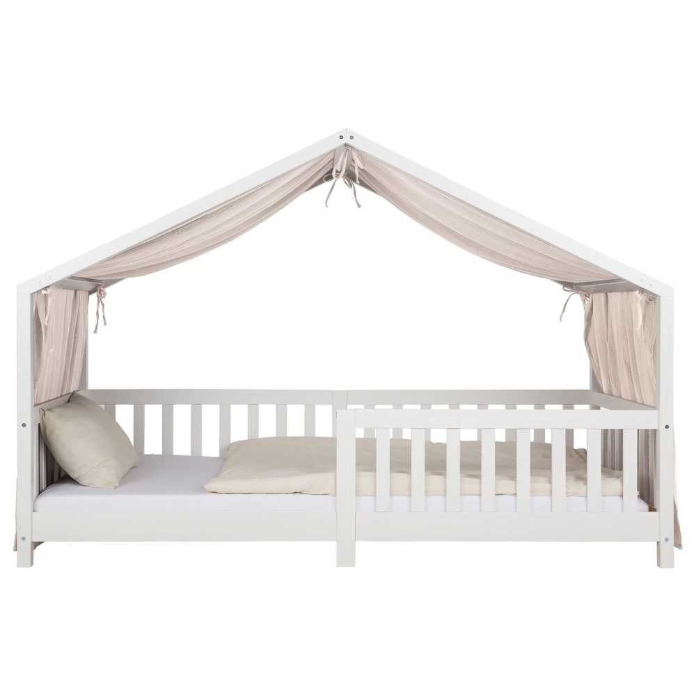 Rideau de lit enfant en mousseline de coton, beige