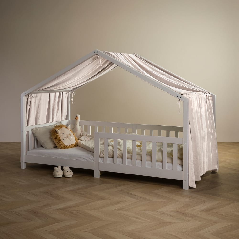 Rideau de lit enfant en mousseline de coton, beige (IDIMEX) - Image 1
