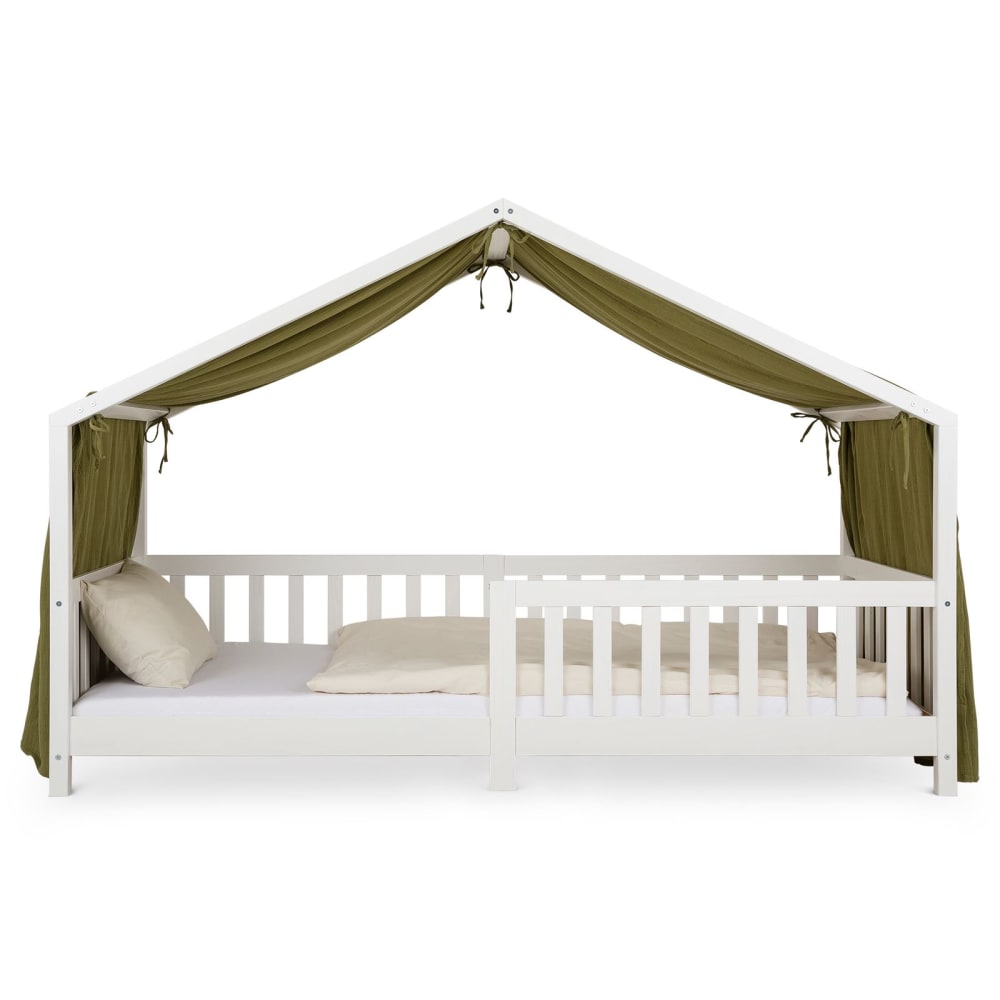 Rideau de lit enfant en mousseline de coton, vert foncé