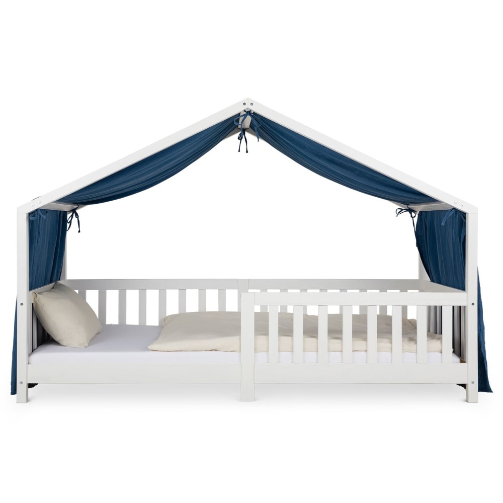 IDIMEX - Rideau de lit enfant en mousseline de coton, bleu foncé
