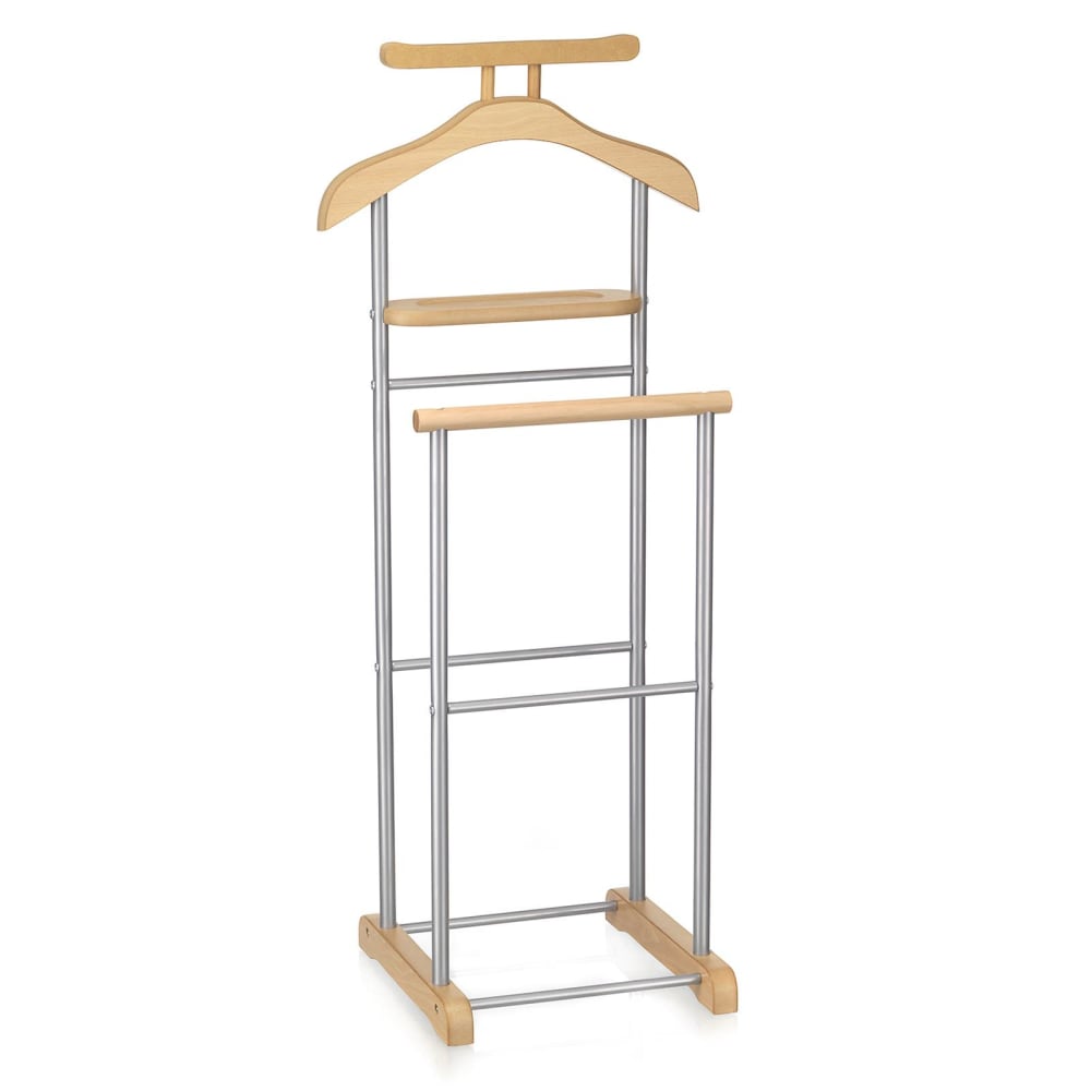 Valet de chambre 2 portants en métal, coloris hêtre