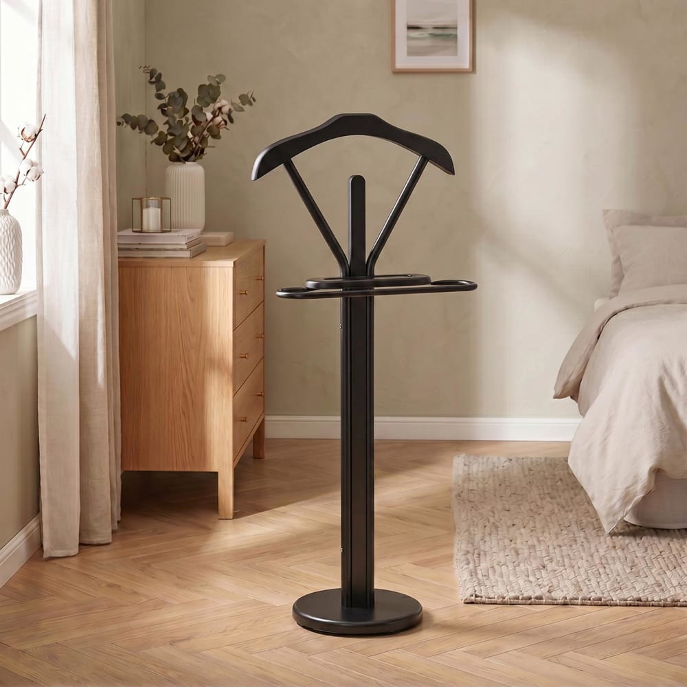 Valet de chambre en bois et métal, noir