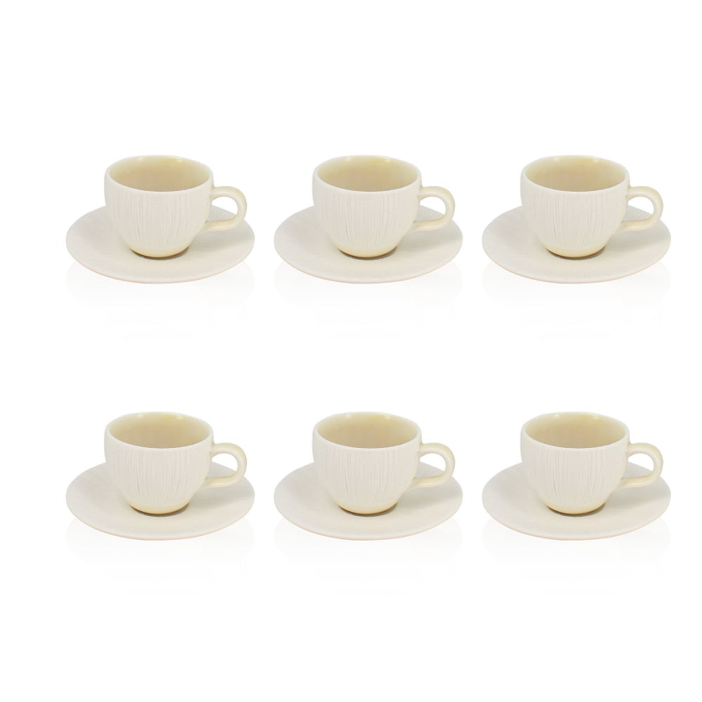 Lot de 6 tasses et soucoupes 9cl en porcelaine blanc - beige - Maisons du Monde