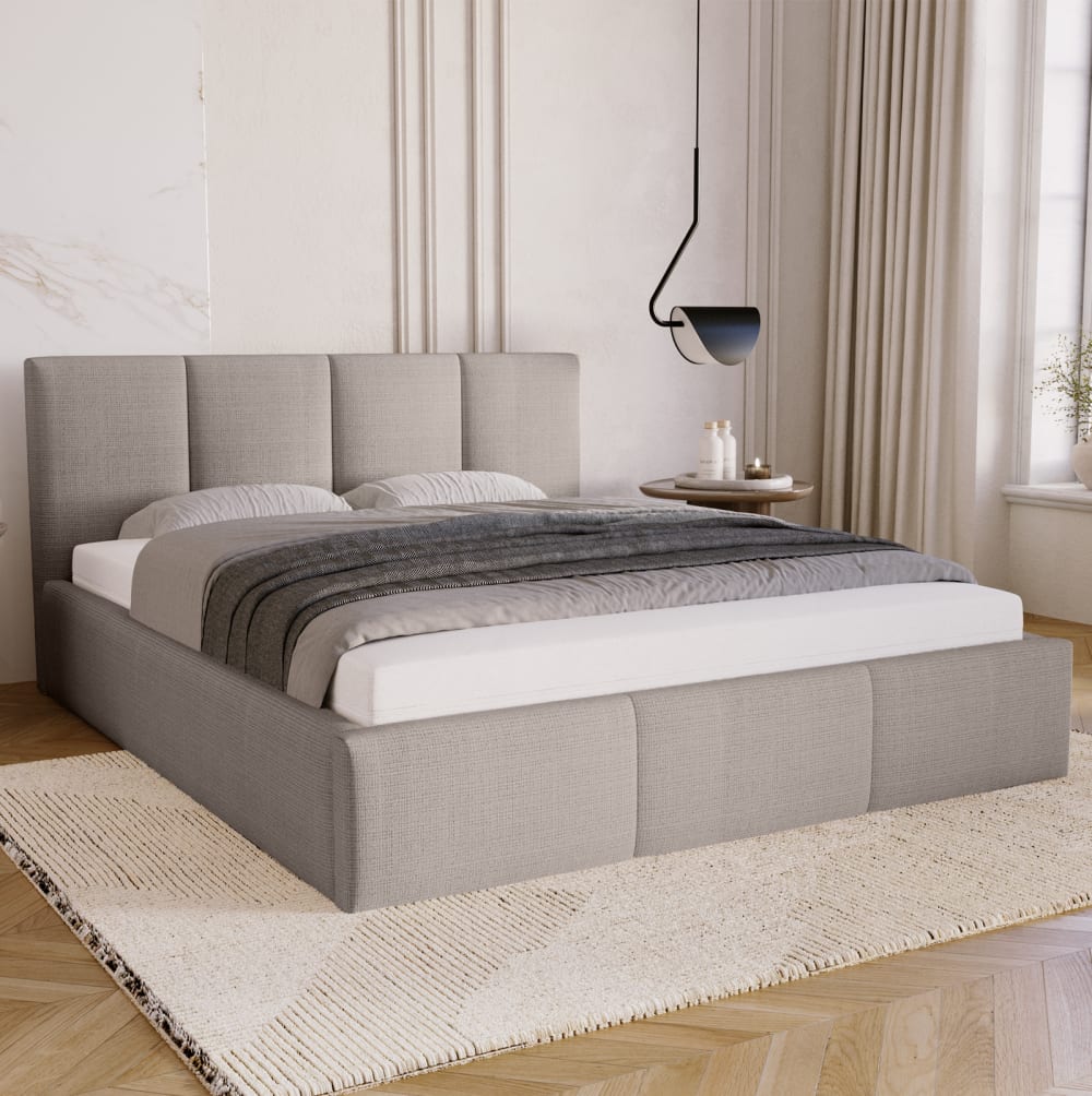 Fedve Polsterbett aus Chenille-Stoff 160x200 cm, Taupe Taupe Pes - Polyester