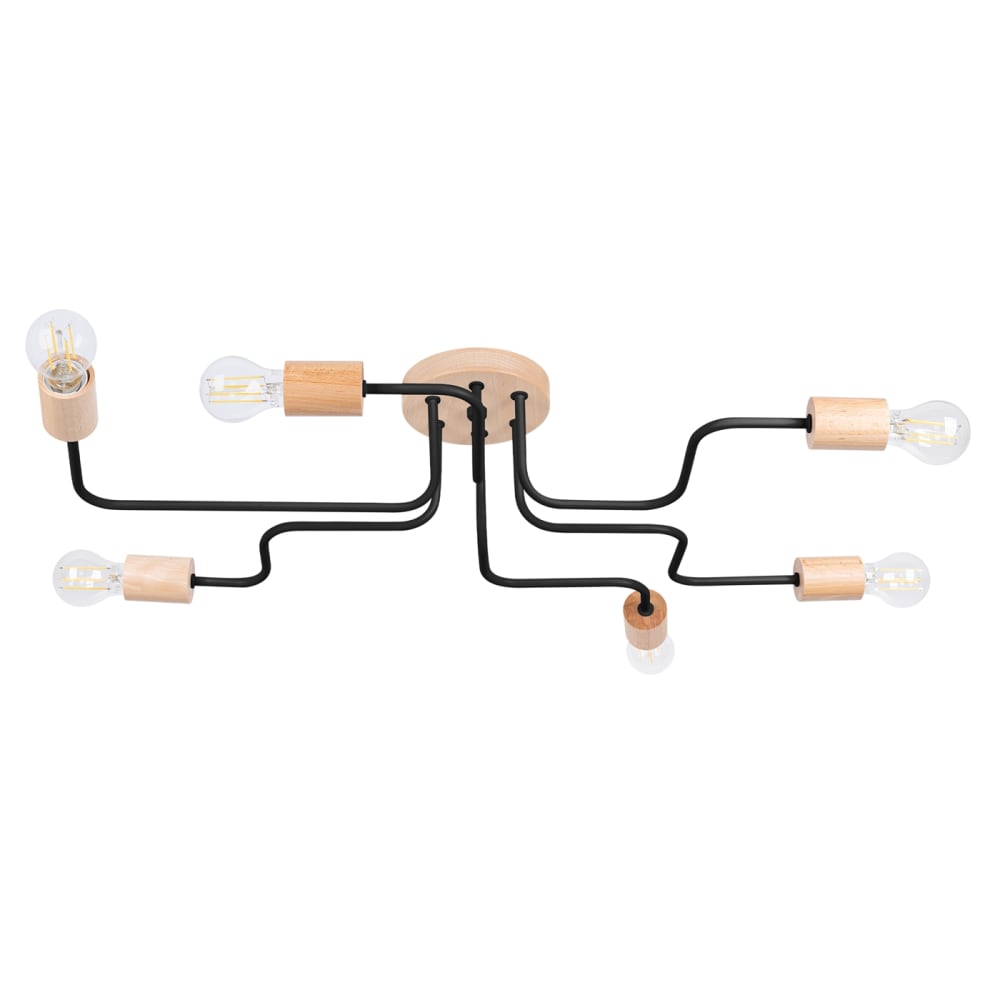 Sollux Lighting Kronleuchter aus Stahl/Holz in schwarz/Naturholz style classic chic - Stahl