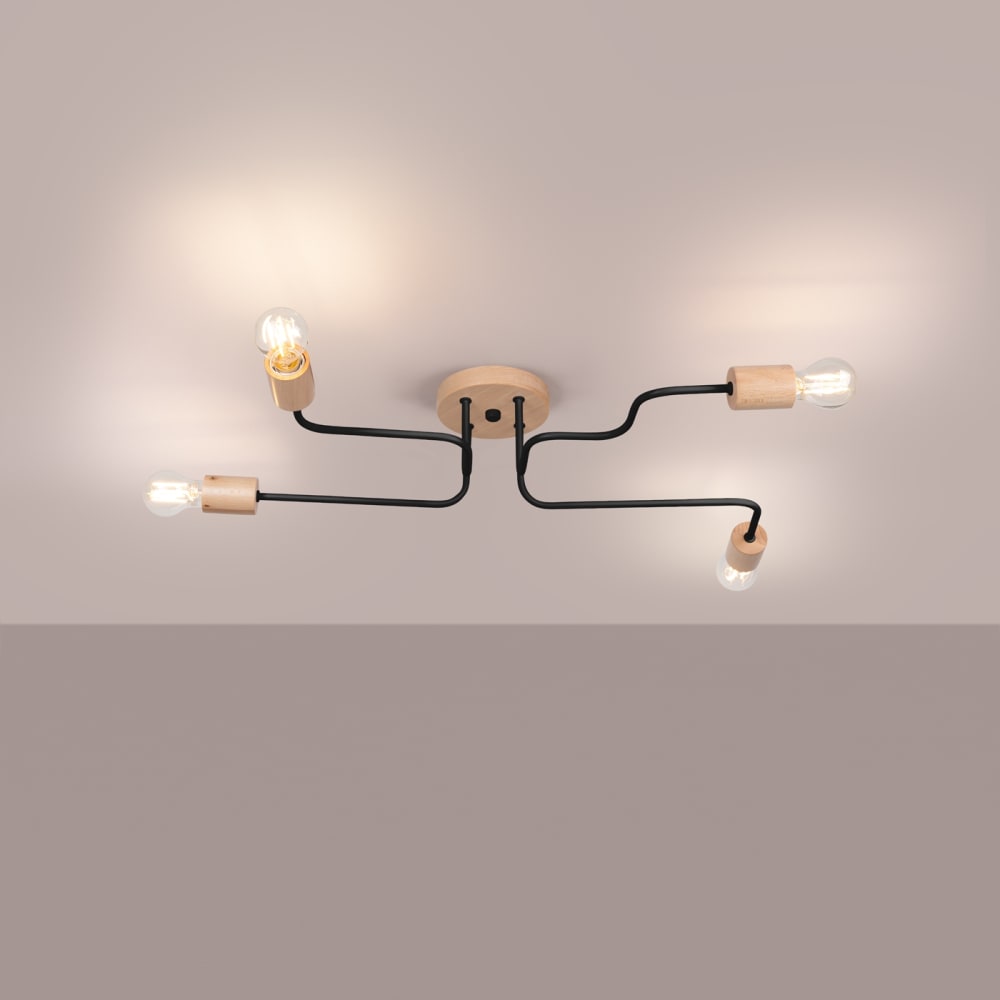 Lustre Acier Noir/Bois Naturel E27 4 Timbo — vue 4