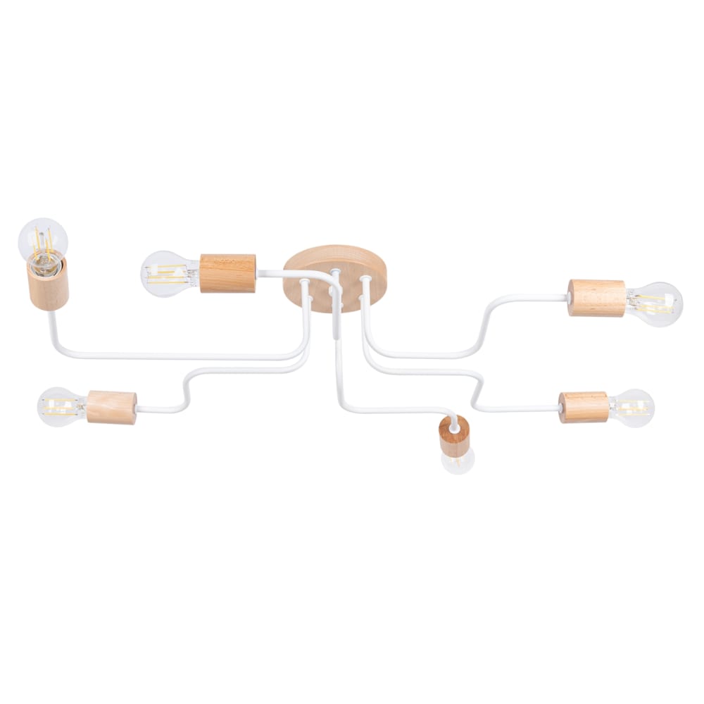 Lustre acier/bois blanc H 17 cm