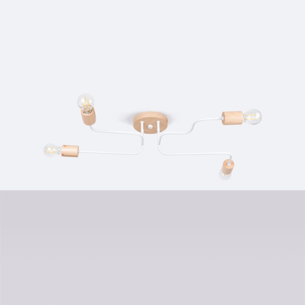 Lustre Acier Blanc/Bois Naturel E27 4 Timbo — vue 3