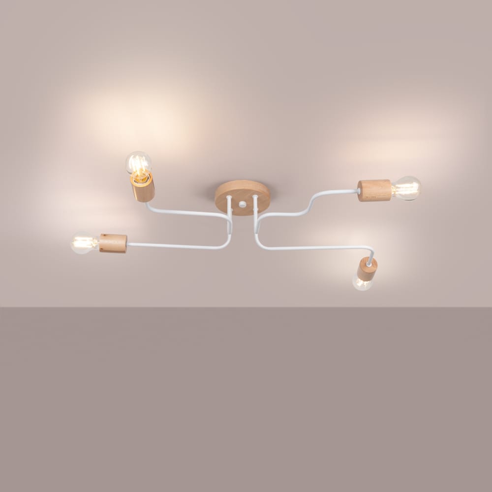 Lustre Acier Blanc/Bois Naturel E27 4 Timbo — vue 4