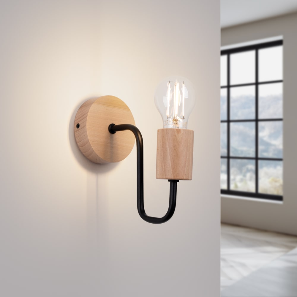 Applique Acier Noir/Bois Naturel E27 1 Timbo — vue 4