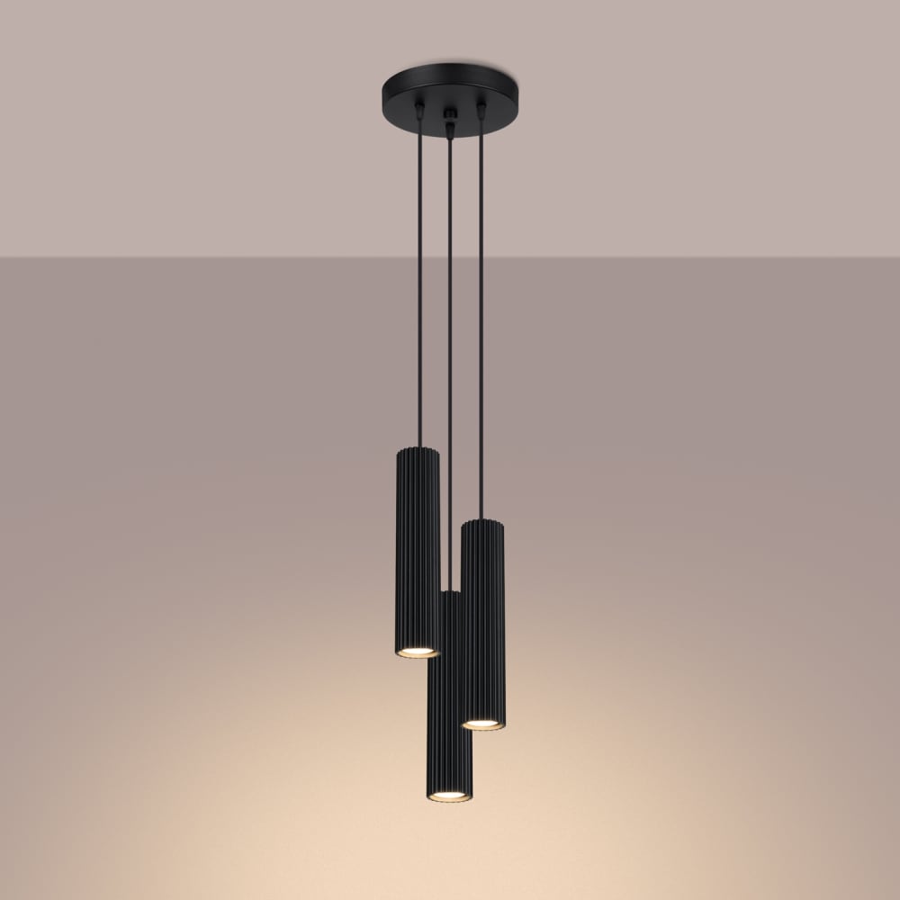 Suspension Aluminium Noir GU10 3 Karbon — vue 4