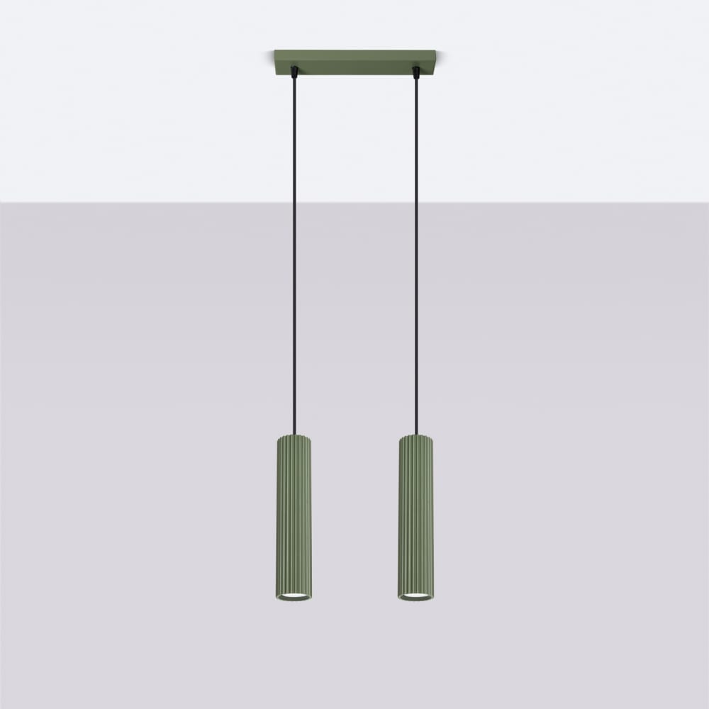 Suspension Aluminium Vert Olive GU10 2 Karbon — vue 3