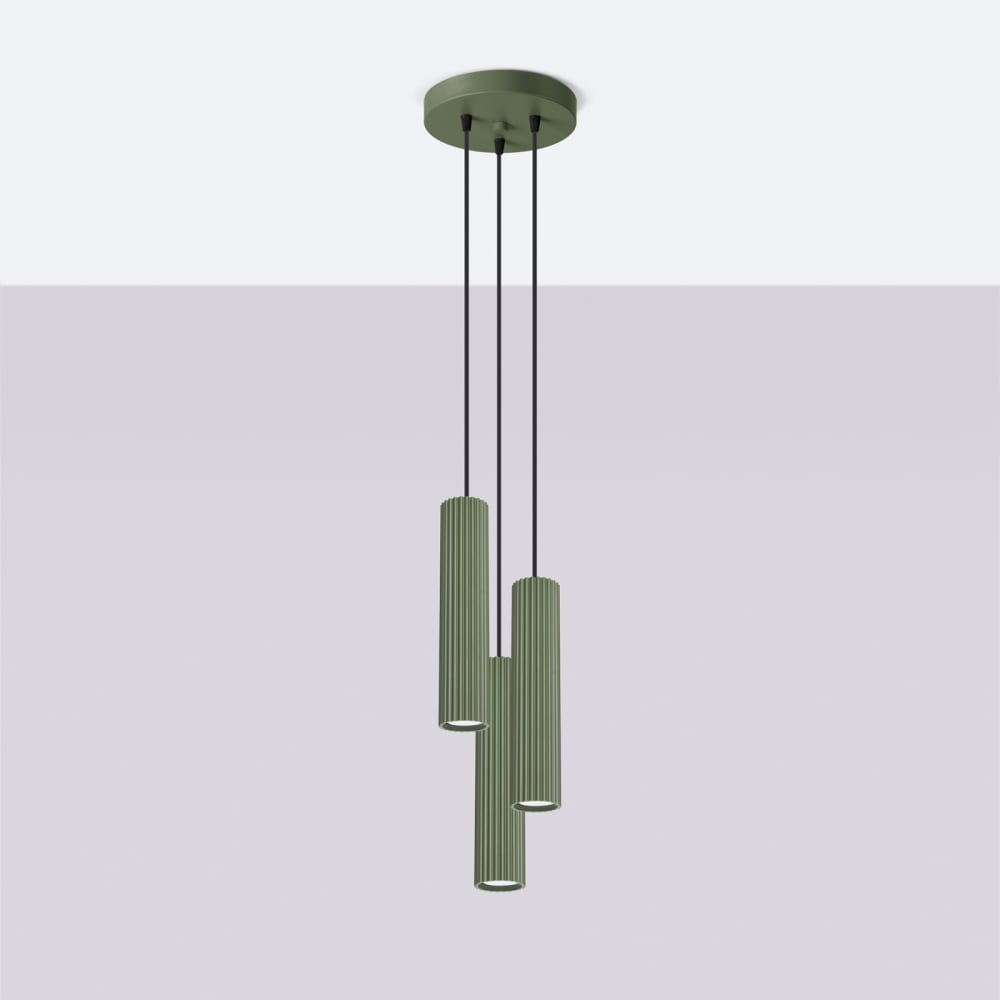 Suspension Aluminium Vert Olive GU10 3 Karbon — vue 3