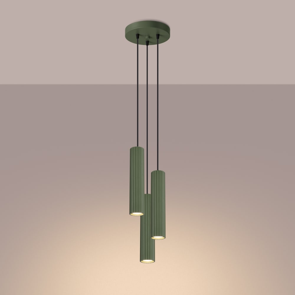 Suspension Aluminium Vert Olive GU10 3 Karbon — vue 4