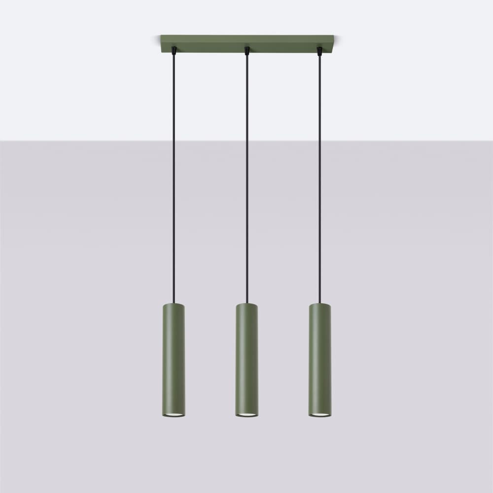 Suspension Acier Vert Olive GU10 3 Lagos Line — vue 3