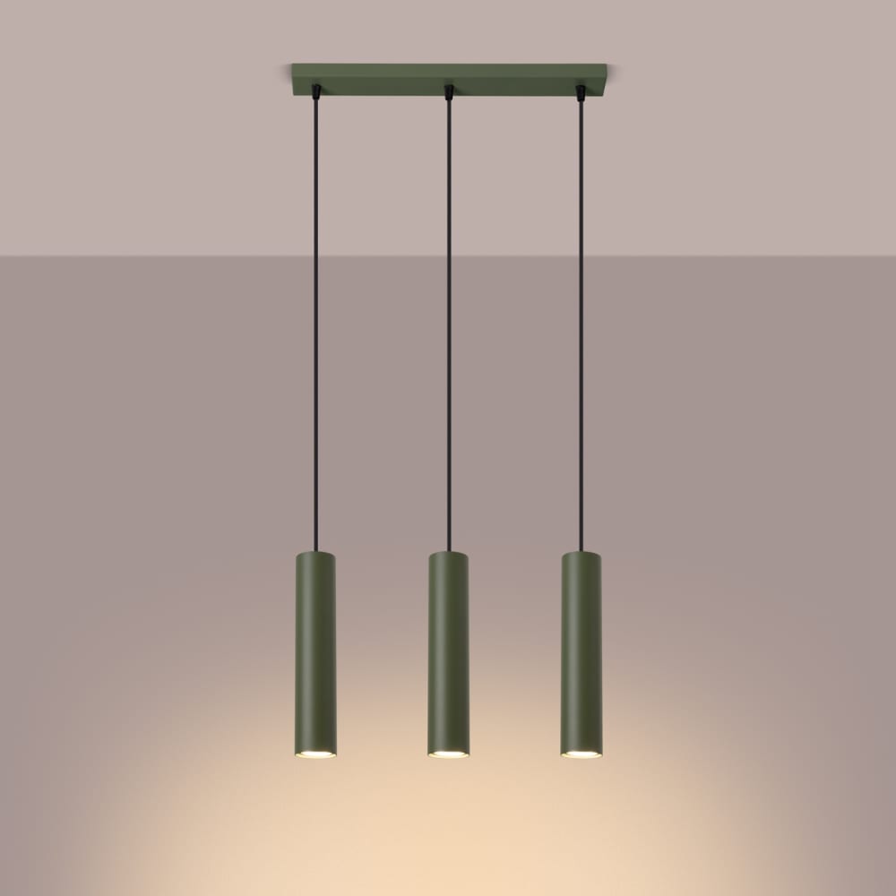 Suspension Acier Vert Olive GU10 3 Lagos Line — vue 4