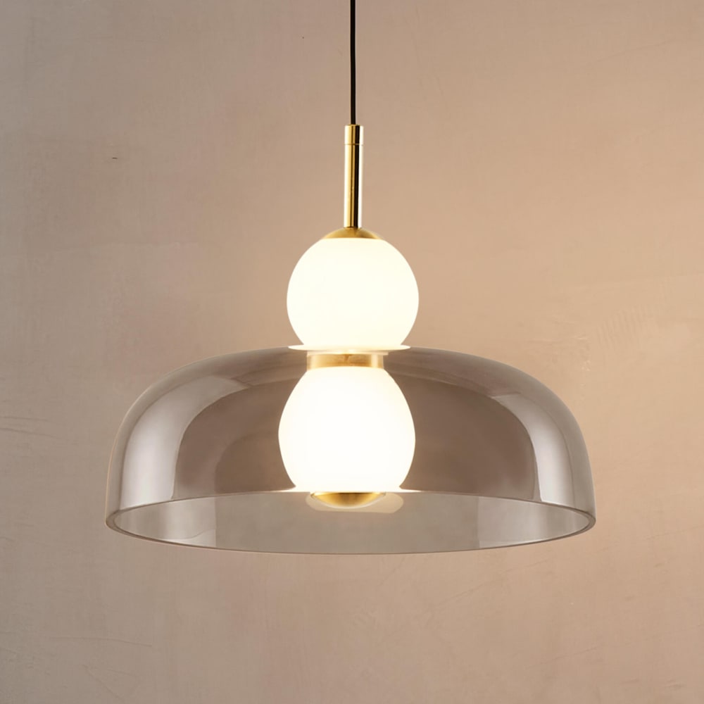 Suspension en verre gris fumé, laiton et blanc 33.5 cm — vue 4