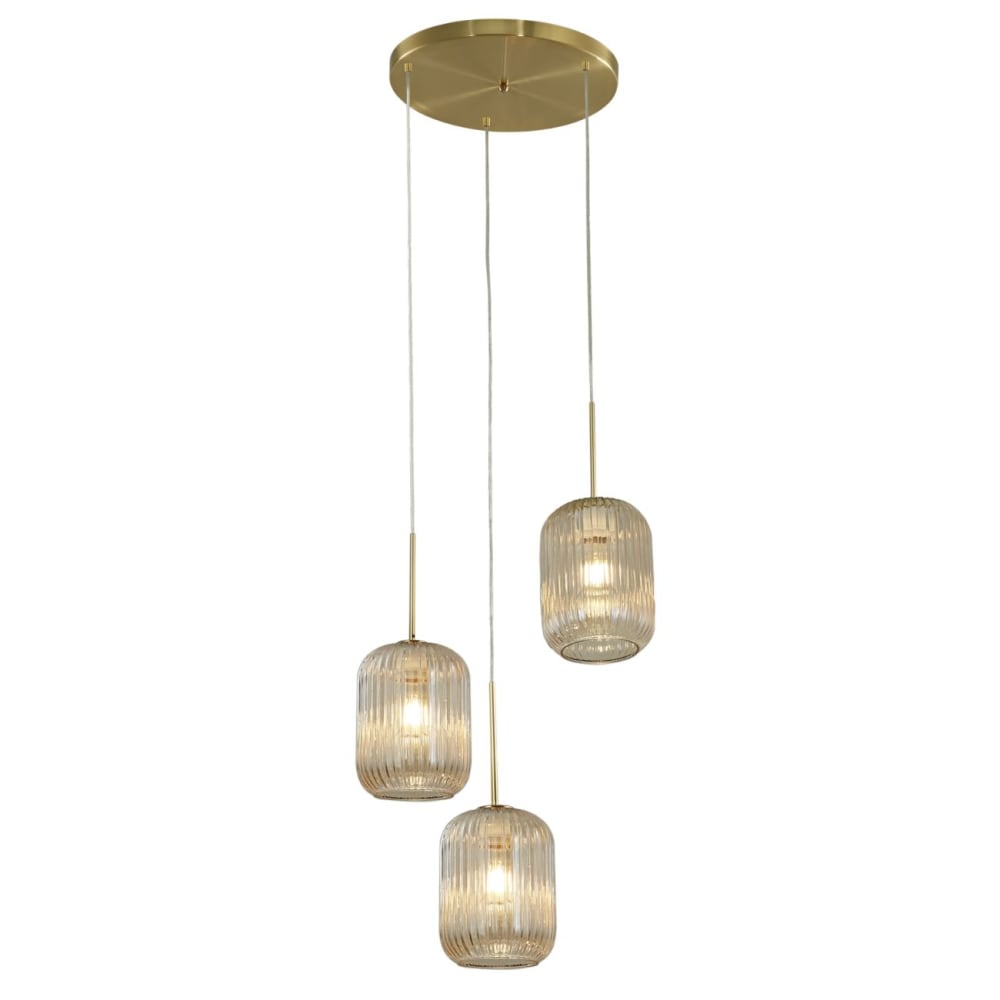 Kosilum Hängeleuchte aus Metall und Glas 40 cm, Bernstein und Gold Gold Glas