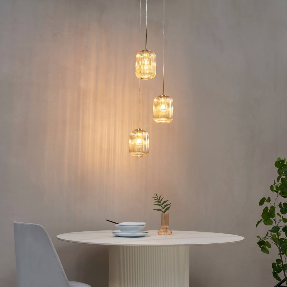 Suspension en verre ambré et doré 40 cm — vue 3