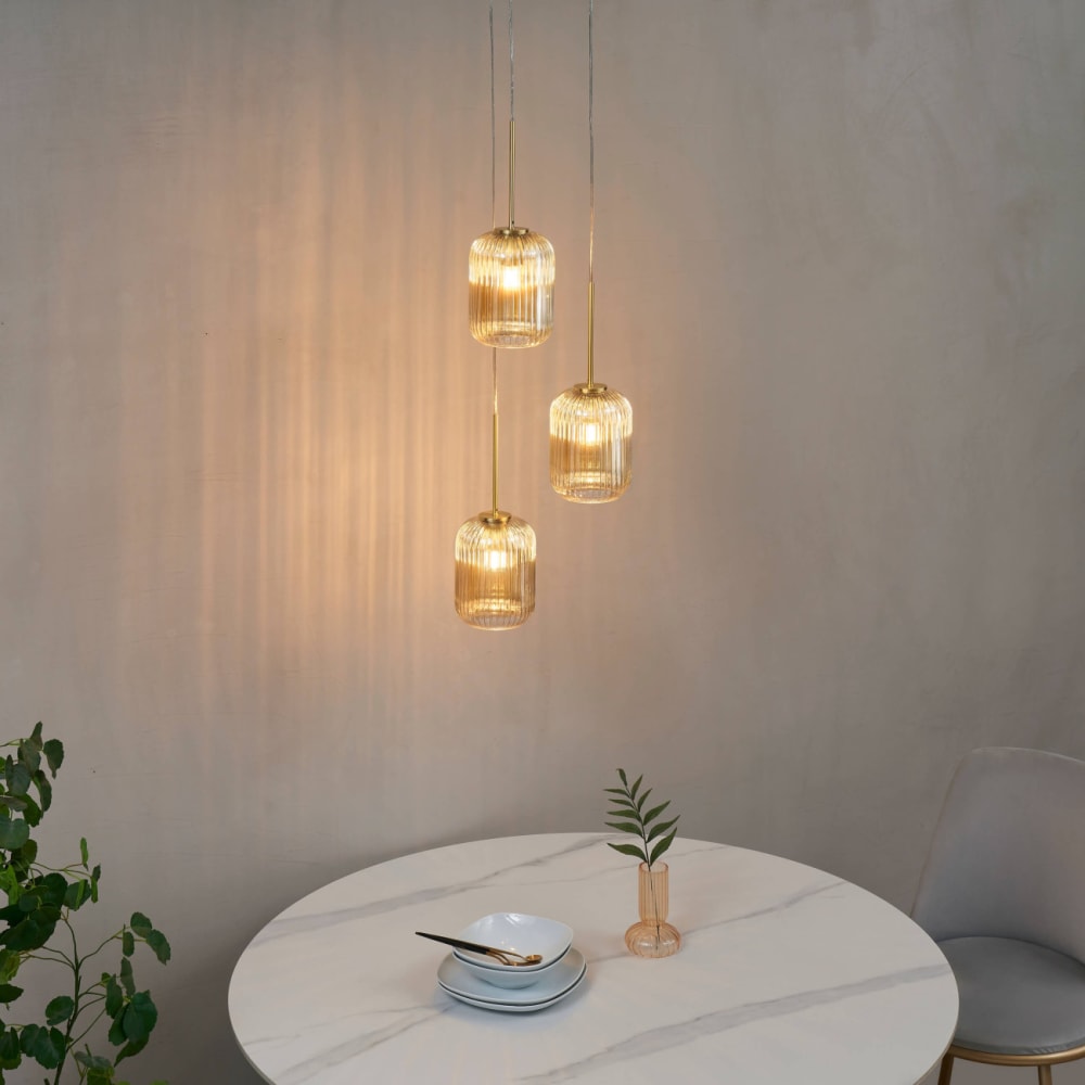 Suspension en verre ambré et doré 40 cm — vue 4