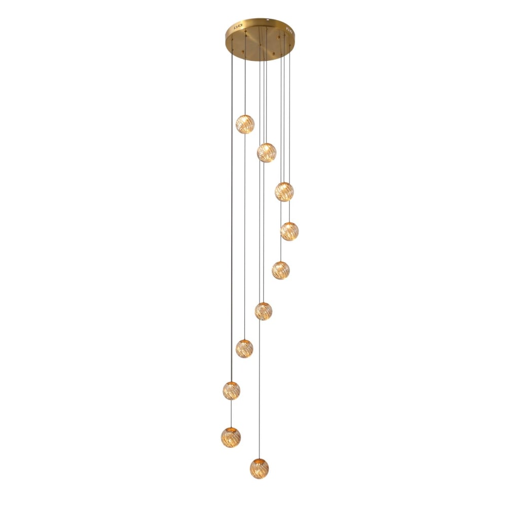 Kosilum Hängeleuchte aus Metall und Glas 345 cm, Bernstein und Gold Gold Glas