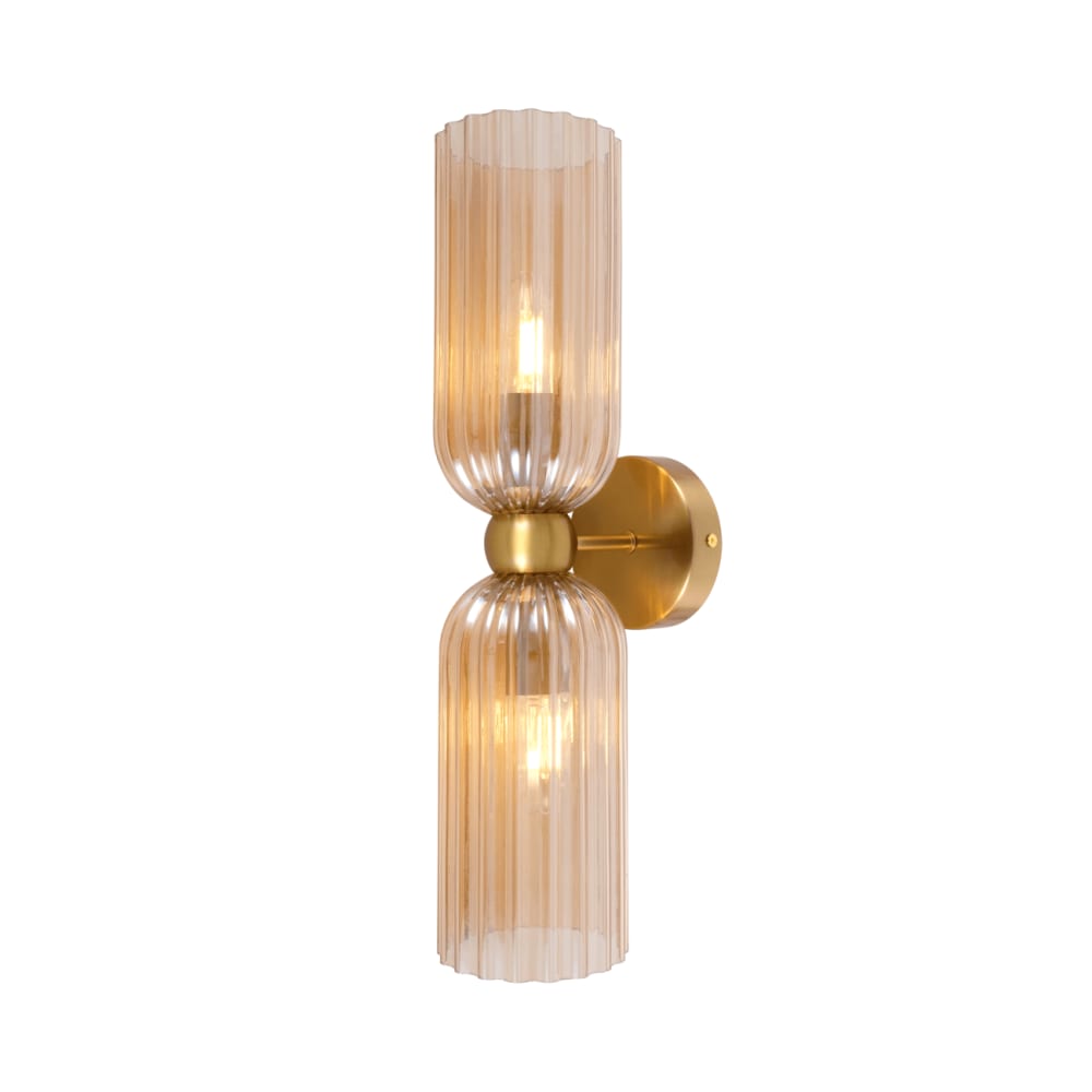 Kosilum Goldene Wandleuchte mit gerippten Bernsteinglas - Leonora Gold