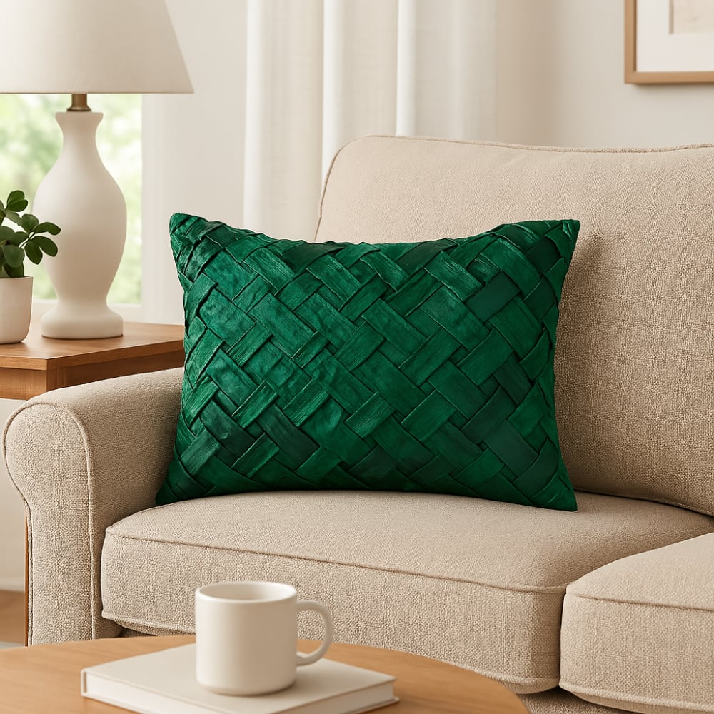 Housse de coussin décorative à motif chevrons en relief vert L50 - Maisons du Monde