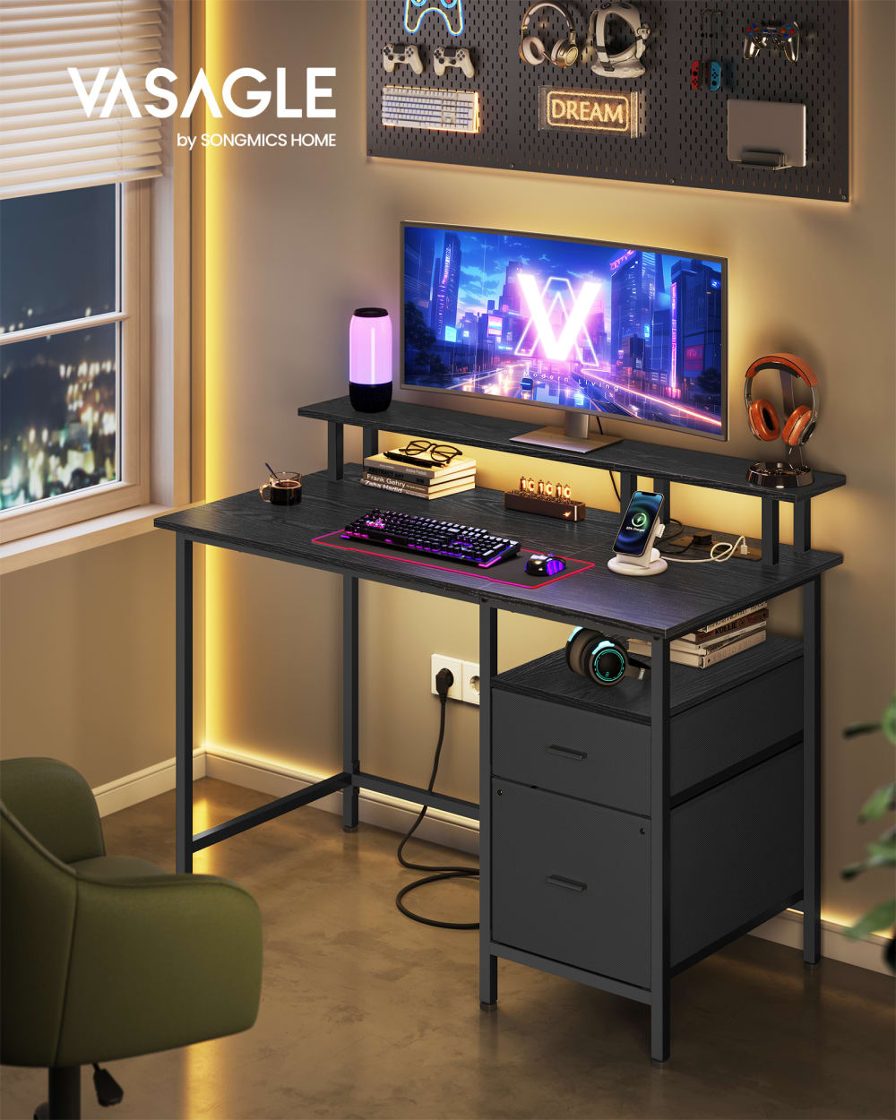 Bureau avec multiprise 2 ports usb 60 x 120 x 90 cm noir boisé - Maisons du Monde