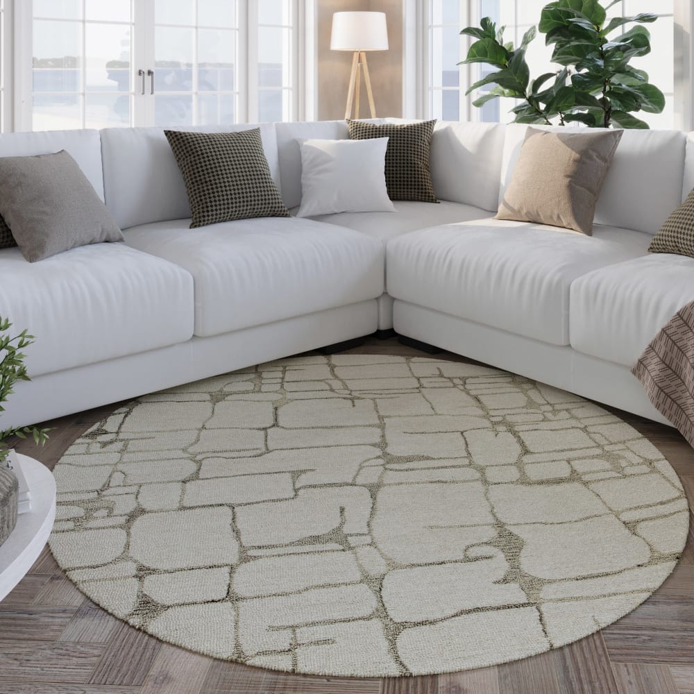 Runder Teppich reine Wolle handgetuftet Creme 180 cm - Maisons Du