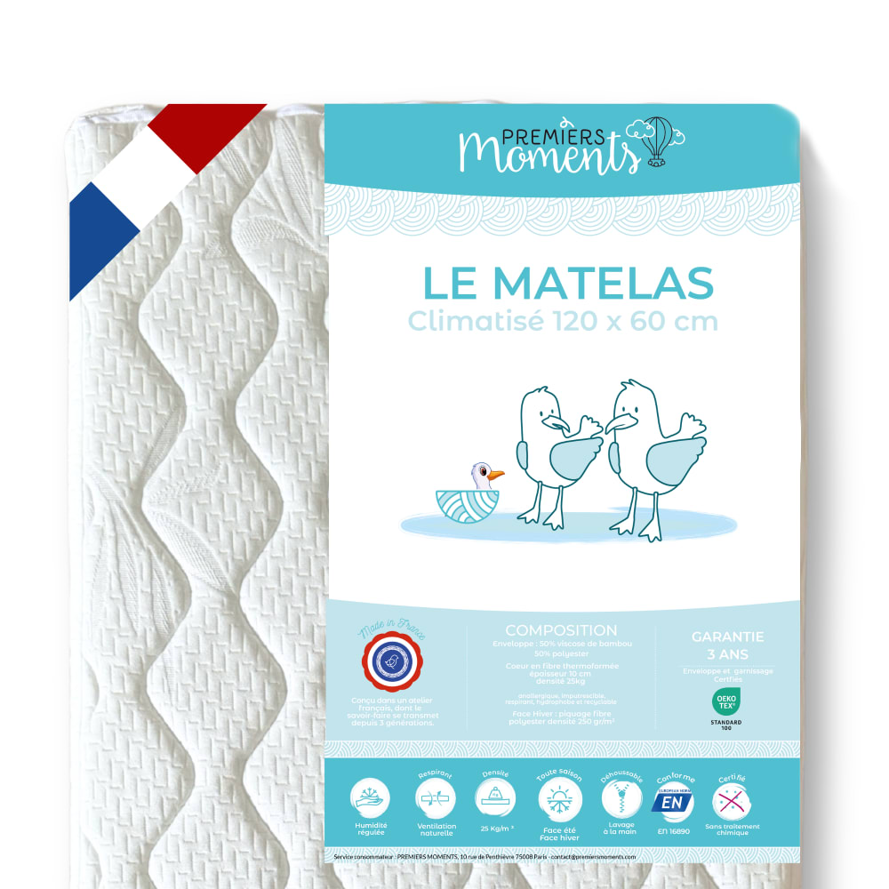 Matelas lit bébé climatisé - 60x120 cm