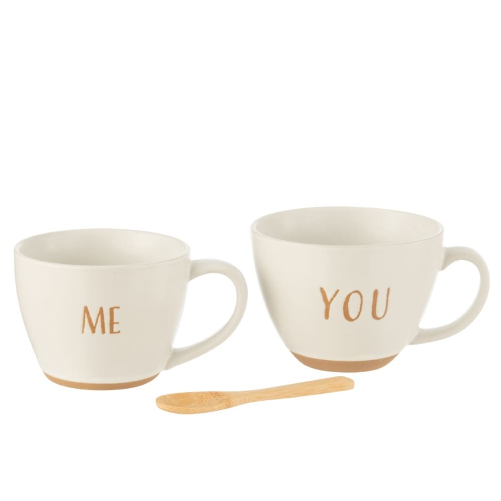 J-line Boite de 2 tasses en céramique blanche 16.4x12.1x24 cm