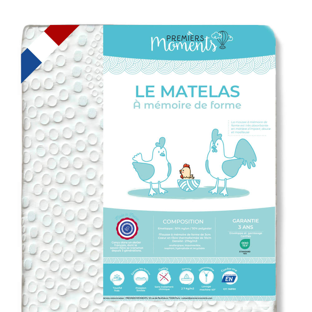 Premiers Moments Memory Foam Babymatratze 60x120 cm WEISS Öko-Tex Zertifikat VISKOSE Baby