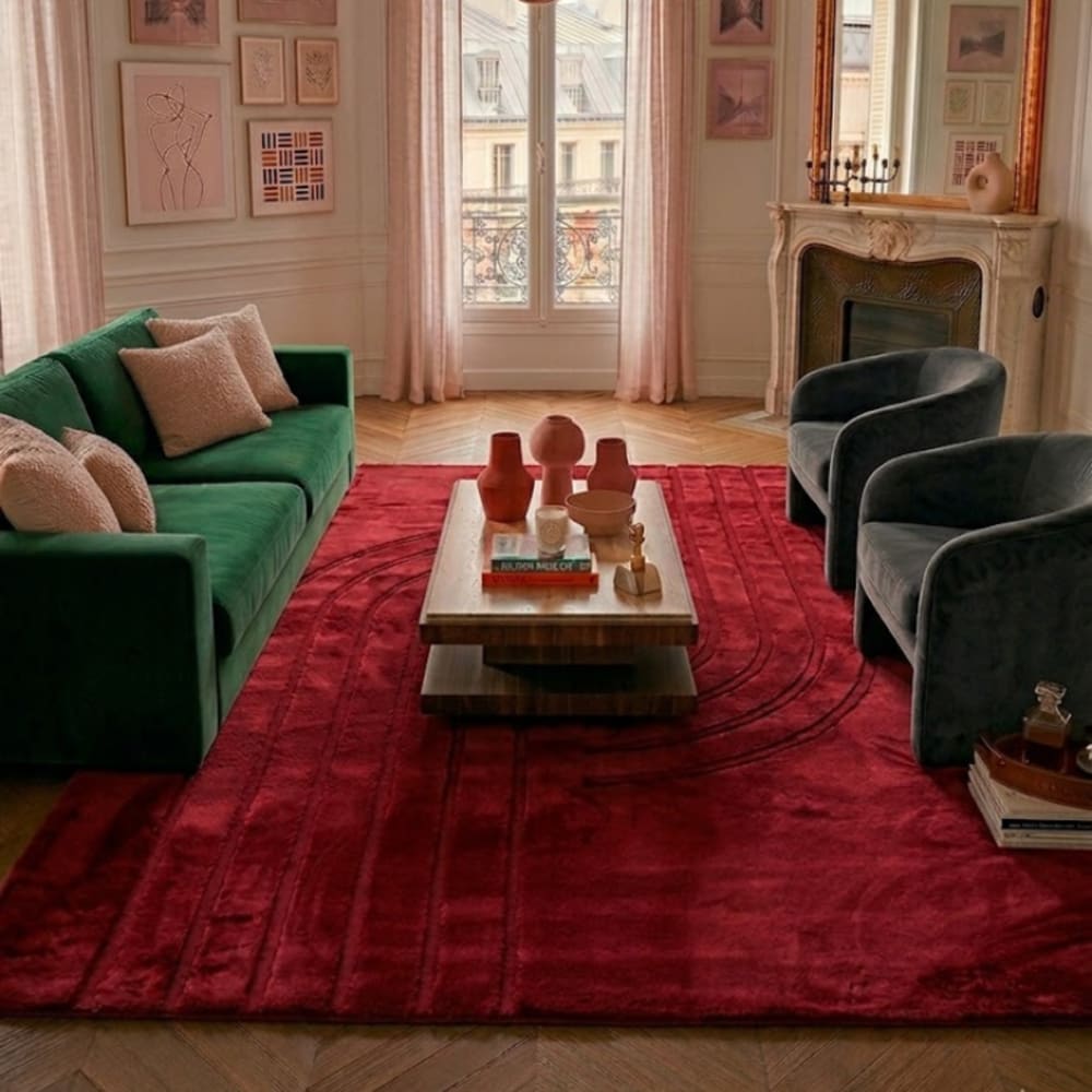 Tapis doux rouge, motif demi arc - 200x290 — vue 3